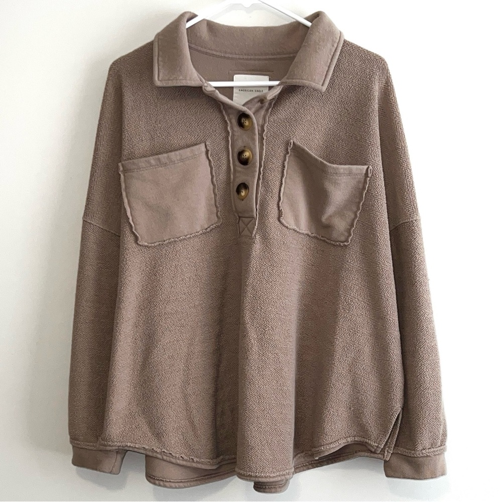 American Eagle Oversized Textured Henley Pullover